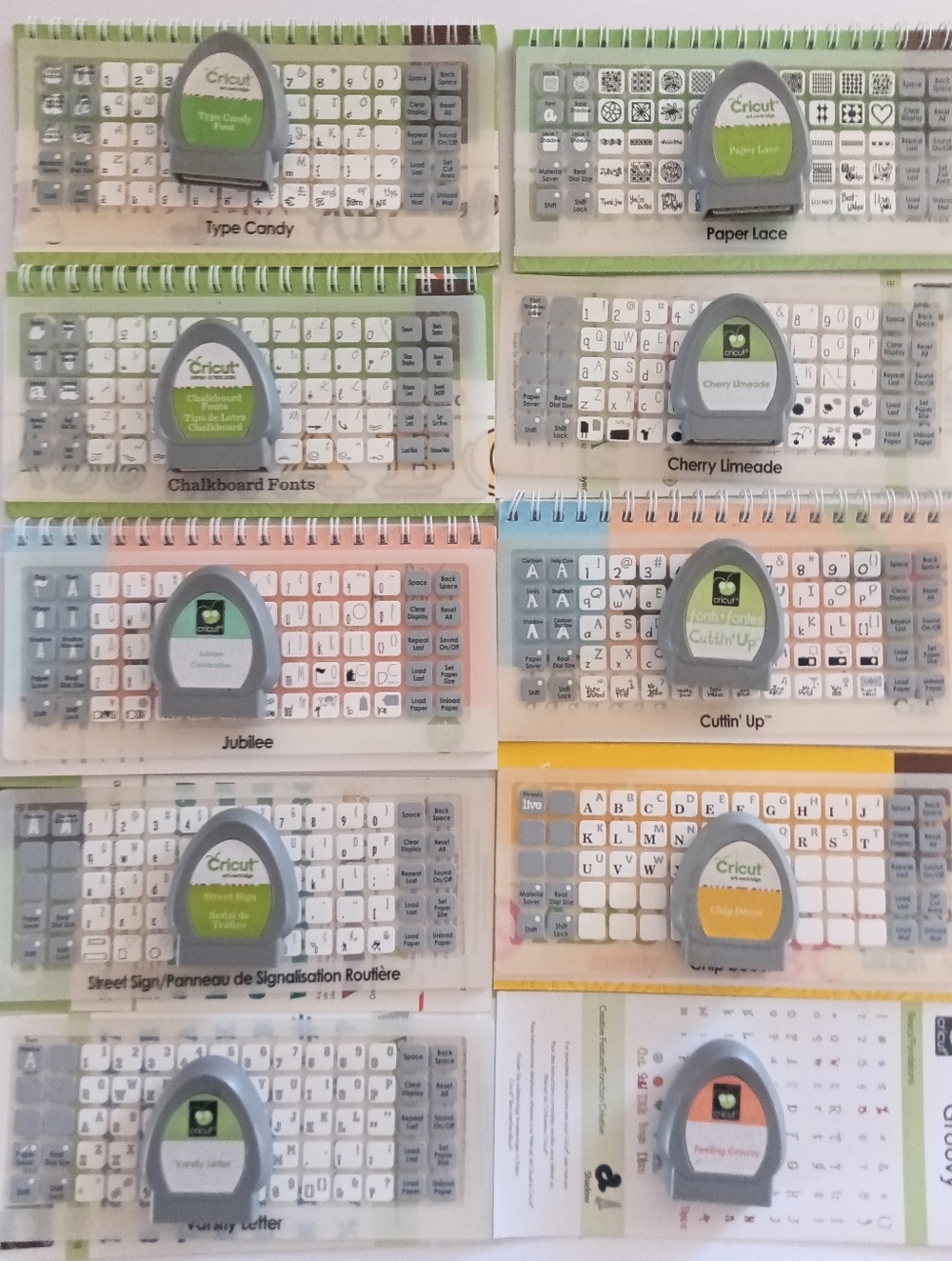 Cricut Set Of 10 Font & Shape Cartridges Keypad Overlay Instruction Booklet